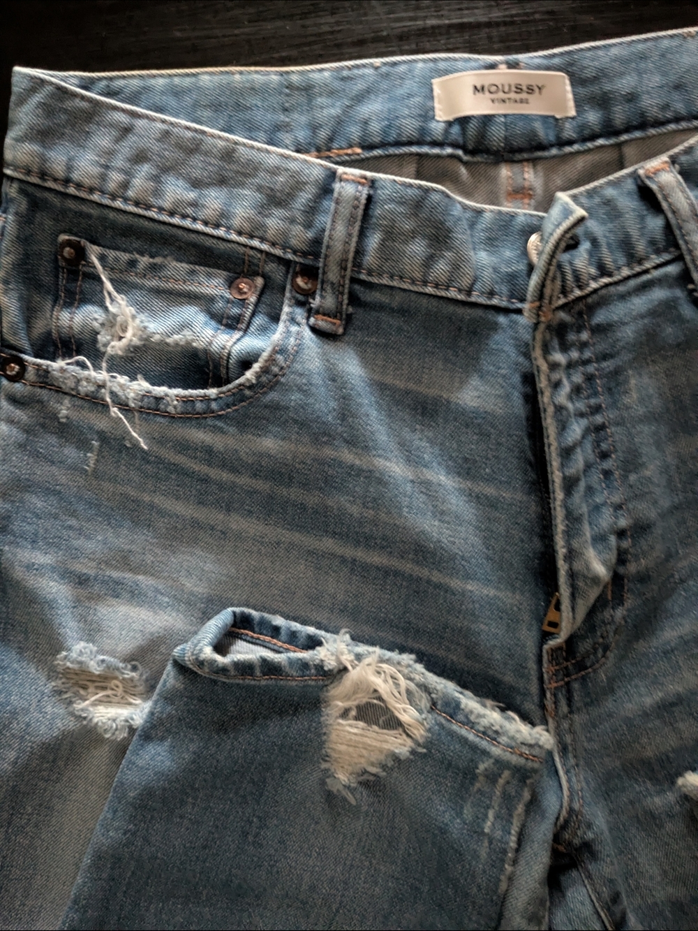 MOUSSY Vintage Light Blue Distressed Slim Straight Leg Jeans - Picture 3 of 8